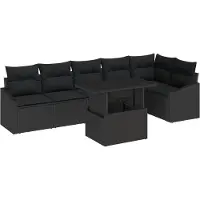 vidaXL Tuinbank Set 7 st Zwart poly rattan, Gepoedercoat staal