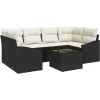 vidaXL Bankstel 7 st Zwart en Crème poly rattan