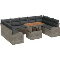 vidaXL Tuinbank Set 10 st Grijs Poly rattan en gepoedercoat staal