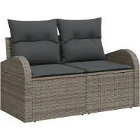 vidaXL Tuinbank met kussens, grijs, 124 x 62 x 69 cm, polyrotan