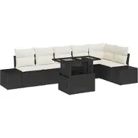 vidaXL Tuinbank Set met kussen met opslag 7 pcs Zwart poly rattan