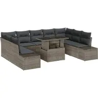vidaXL Tuinset met 10 stukken, grijs, polyrotan