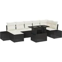 vidaXL Tuinset met 8 zitplaatsen, zwart en crème, van polyrotan