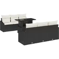 vidaXL Tuinbank Set 7 st Zwart poly rattan