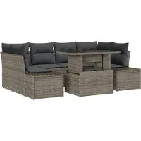 vidaXL Tuinbank Set 7 st Grijs Poly Rattan en Poedergecoat Staal