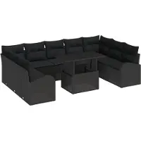 vidaXL Tuinset met 10 stukken, zwart, van polyrotan