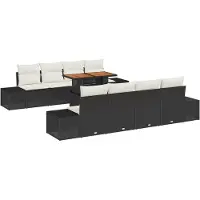 vidaXL Tuinbank Set 9 st Zwart Poly rattan