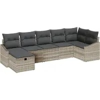 vidaXL Bankstel 7 st Lichtgrijs poly rattan