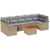 vidaXL Tuinbank Set met kussen 8 pcs Beige poly rattan