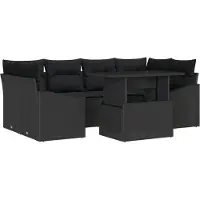 vidaXL - Tuinbank - Set - 7 - st - Zwart - poly - rattan