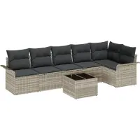 vidaXL Tuinbank Set 7 st Lichtgrijs poly rattan