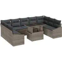 vidaXL Tuinbank Set 10 st Grijs poly rattan, Gepoedercoat staal