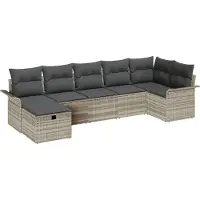 vidaXL Tuinbank Set 7 st Lichtgrijs poly rattan