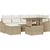 vidaXL Tuinset met 7 zitplaatsen. Beige en crème kleurig, gemaakt van polyrotan