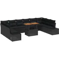 vidaXL Tuinset met 11 stukken, zwart, van polyrotan