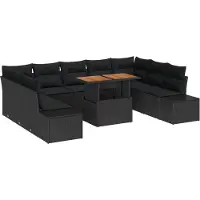 vidaXL Tuinbank Set 10 st Zwart Poly rattan