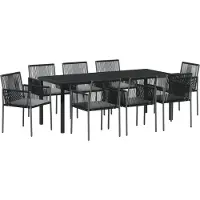 vidaXL Tuin Eettafel Set 9 st Zwart PE Riet