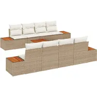 vidaXL Tuinbank Set met kussen 9 pcs Beige Poly rattan