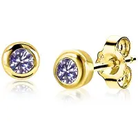 Zinzi JUNI oorknoppen 4mm gold plated met geboortesteen licht paars amethist zirconia