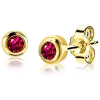Zinzi JULI oorknoppen 4mm gold plated met geboortesteen rood robijn zirconia