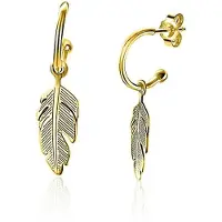 Zinzi zilveren trendy oorsieraden 14K geel verguld veertje ZIO1867G