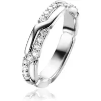 Zinzi zilveren cross-over ring (4mm breed), waarbij twee banen speels over elkaar heen lopen ZIR2399