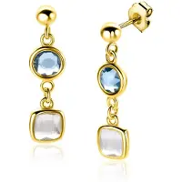 Zinzi 28mm gold plated zilveren oorstekers rond vierkant jeansblauw en witgrijs ZIO2526G