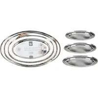 Excellent Housewares serveerschalen/dienbladen 3x stuks - plat/ovaal - zilver/rvs - D34/40/45 cm - voedsel serveren trays