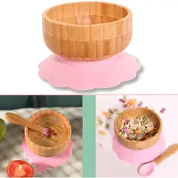 Intirilife Baby Bamboe Komenset Bamboe Kom met Zuignap en Lepel in Roze - Voor het eten en voeden van baby's en peuters