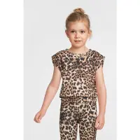Anytime sweat top met schoudervulling panterprint T-shirt Bruin Meisjes Katoen Ronde hals - maat 110-116