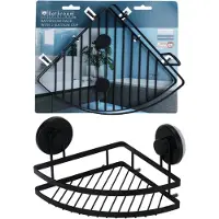 Bathroom Solutions Badkamer doucherek organiser - zwart - metaal - zuignappen - 20 x 20 x 12,5 cm
