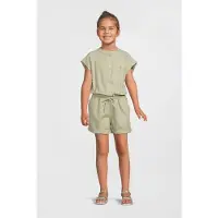 Me & My Monkey twill jumpsuit lichtkhaki Playsuit Groen Meisjes Katoen Ronde hals - maat 128