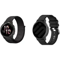 Strap-it Nylon Band (Zwart) + Siliconen Band (Zwart) - Geschikt voor Garmin Venu 2 - Zachte Nylon Band - Geweven Nylon Band - Sportarmband - Waterbestendig & ademend ontwerp