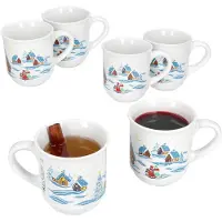 MamboCat Set van 6 glühwein mokken in wit met kleurrijk kerstlandschap 0,2L gekalibreerd