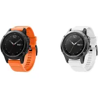 Strap-it Bundel van 2 Siliconen Banden - Geschikt voor Garmin Fenix 5/6 - Horlogeband / Polsband / Armband / Sportarmband - Siliconen Armband - Oranje & Wit - Waterbestendig & zweetbestendig