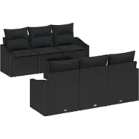 vidaXL Set van 7 tuinmeubels, zwart, van polyrotan
