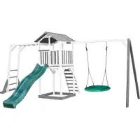 Axi Beach Tower Speeltoren met Klimrek en Summer Nestschommel Grijs/wit - Groene Glijbaan