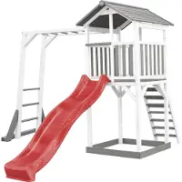 Axi Beach Tower Speeltoren met Klimrek Grijs/wit - Rode Glijbaan