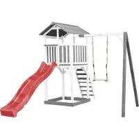 Axi Beach Tower Speeltoren met Enkele Schommel Grijs/wit - Rode Glijbaan