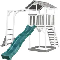 Axi Beach Tower Speeltoren met Klimrek Grijs/wit - Groene Glijbaan