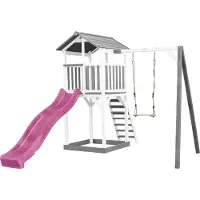 Axi Beach Tower Speeltoren met Enkele Schommel Grijs/wit - Paarse glijbaan