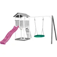 Axi Beach Tower Speeltoren met Summer Nestschommel Grijs/wit - Paarse glijbaan