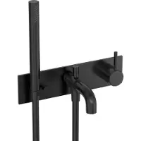 Hotbath Cobber CB127EXT afbouwdeel inbouw badmengkraan met achterplaat, staafhanddouche aan houder en 25cm uitloop geborsteld zwart PVD