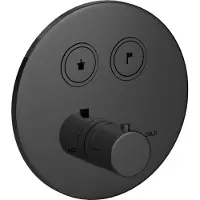 Hotbath Cobber PB009EXT afbouwdeel inbouwthermostaat met achterplaat en 2 drukknoppen gepolijst zwart PVD