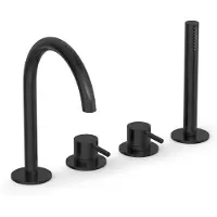 Hotbath Cobber CB173 4-gats Badrandcombinatie - Geborsteld Zwart PVD - Messing - Kranen, Badkranen, Badrandkranen - 8721333307179