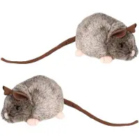 Nature Planet pluche knuffeldier muis - 2x - grijs/bruin - 12 cm - muizen knuffels - dieren voor kinderen