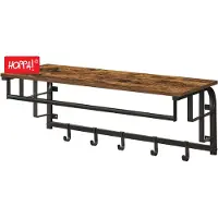 Hoppa! Wandkapstok - 3-in-1 ontwerp, 5 haken, legbord - Walnoot Bruin-Zwart - 80 x 30 x 27 cm
