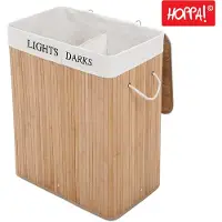 Hoppa! Bamboe Wasmand - 2 Vakjes - Natuurlijke Kleur - 52 x 32 x 63 (B x D x H)
