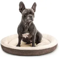 Lionto ronde donutvormige hondenmand, Ø 65 cm, huisdierkussen voor honden en katten met wasbare hoes en antislipnoppen, gezellig hondenbed van Oxford linnen en pluche, bruin