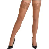 Cottelli - kousen met kant en bloemenpatroon - huidkleurig